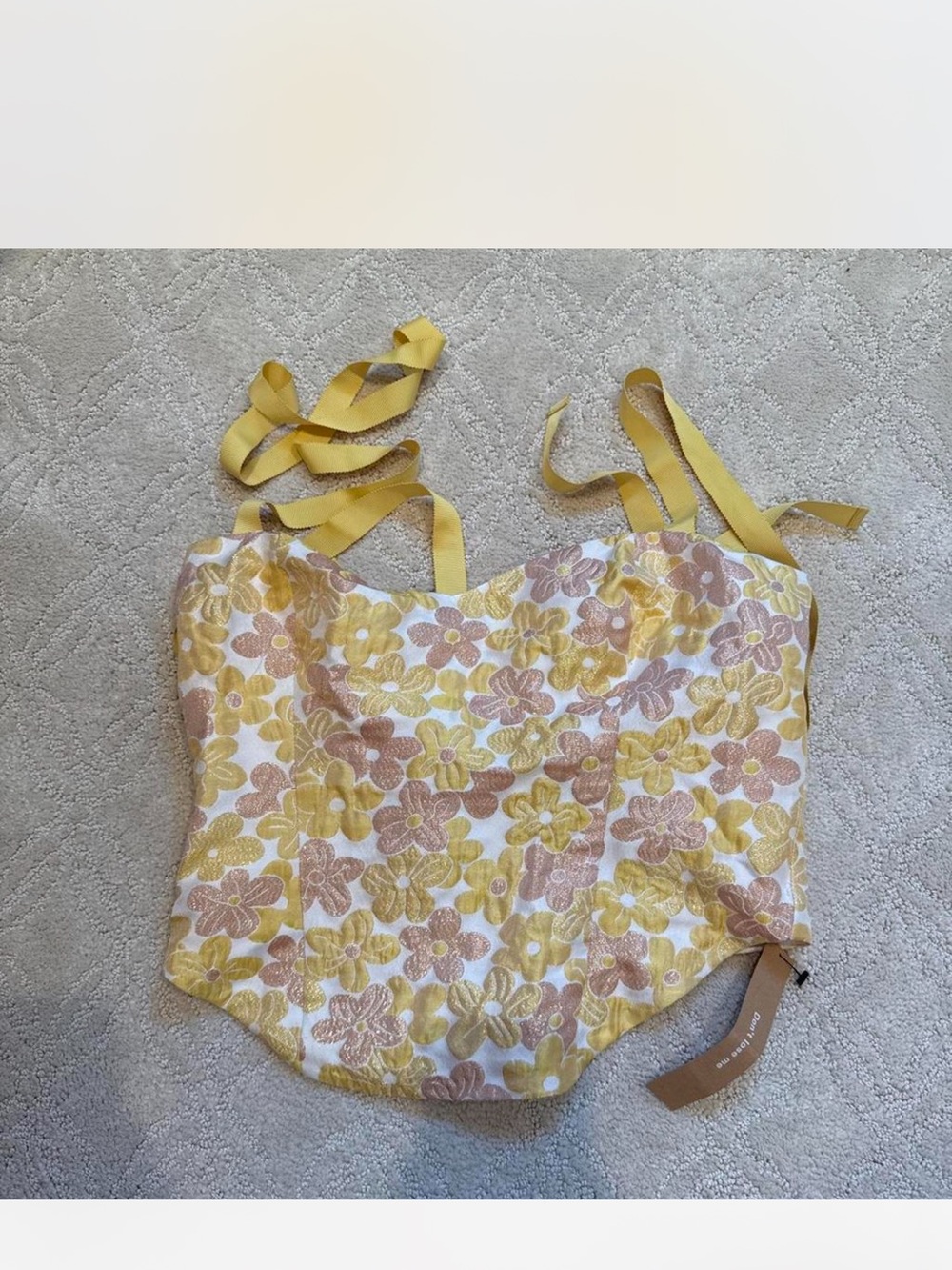 Floral Embroidered Yellow Tie-Shoulder corset Top